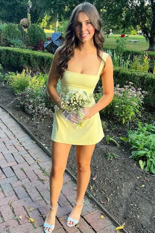Open Back Square Neck Fit and Flare Mini Dress