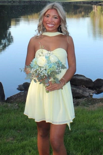 Sweetheart Chiffon Mini Dress with Neck Sash