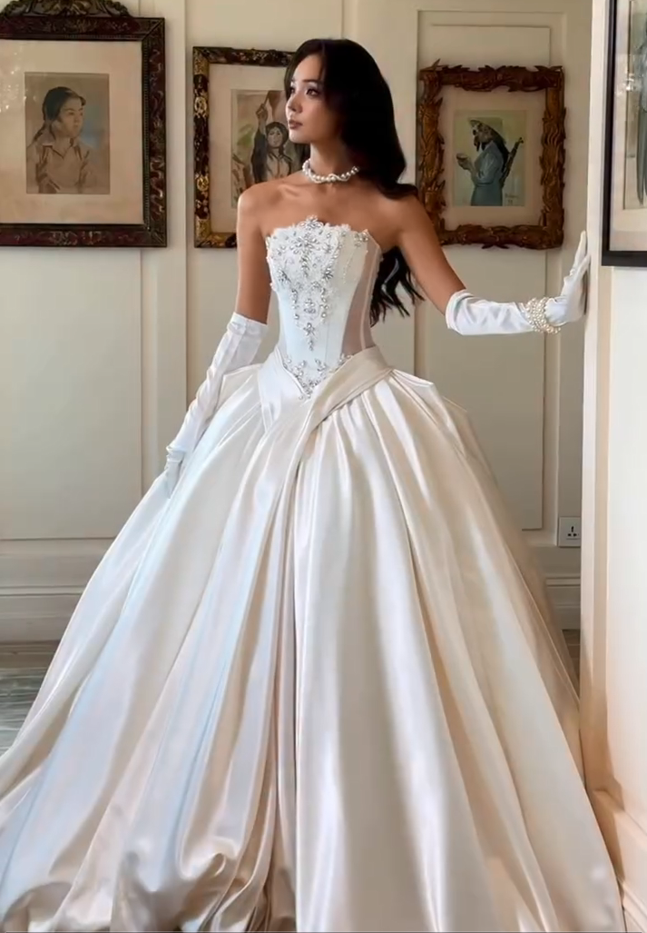 Strapless Corset Beaded Ball Gown Wedding Dress