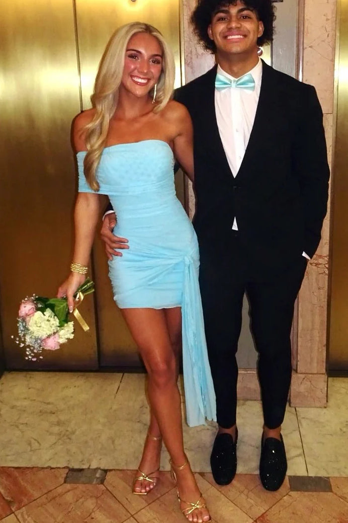 Strapless Ruched Mini Dress with Side Draping