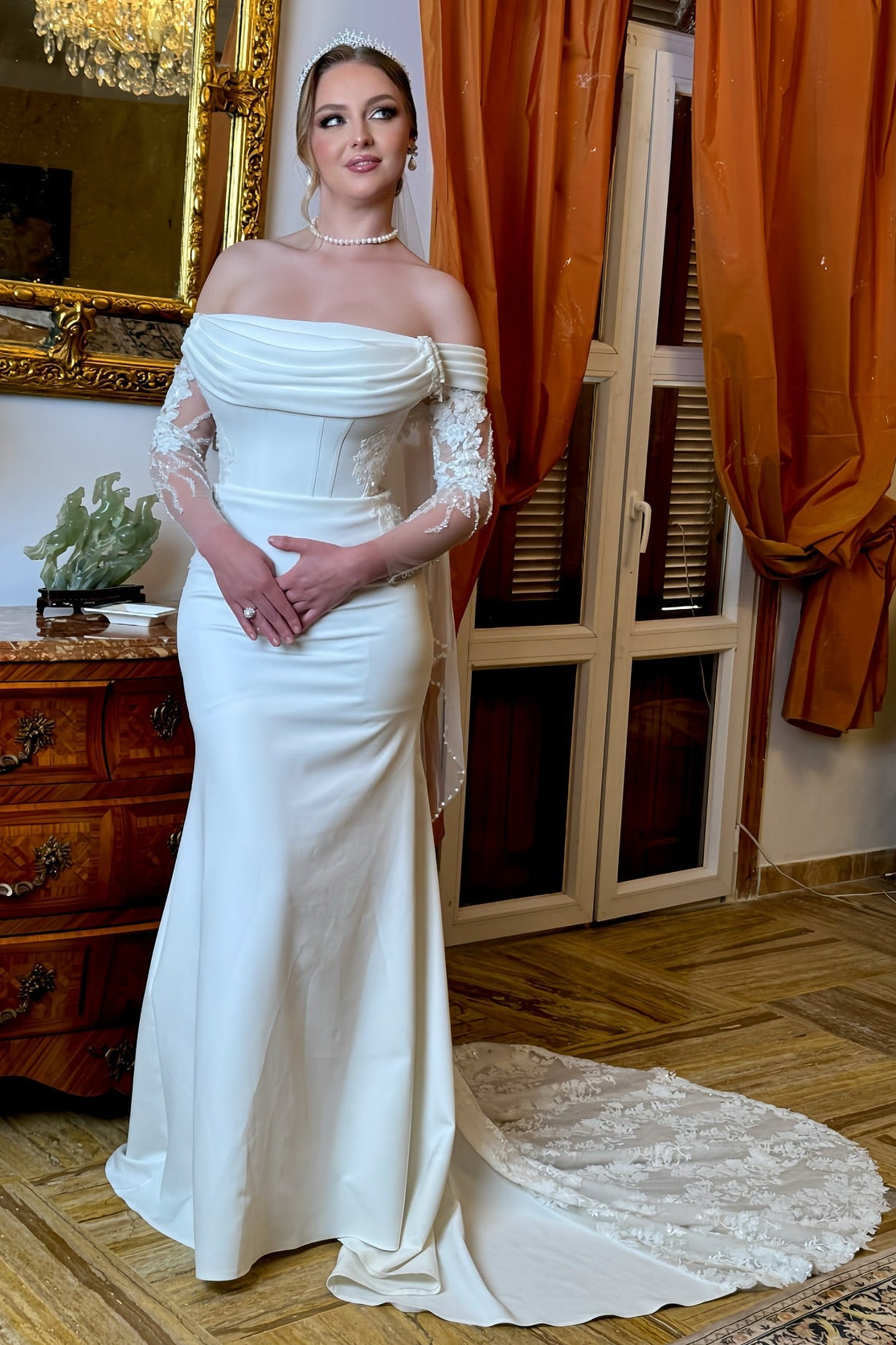 Off-The-Shoulder Corset Mermaid Wedding Gown