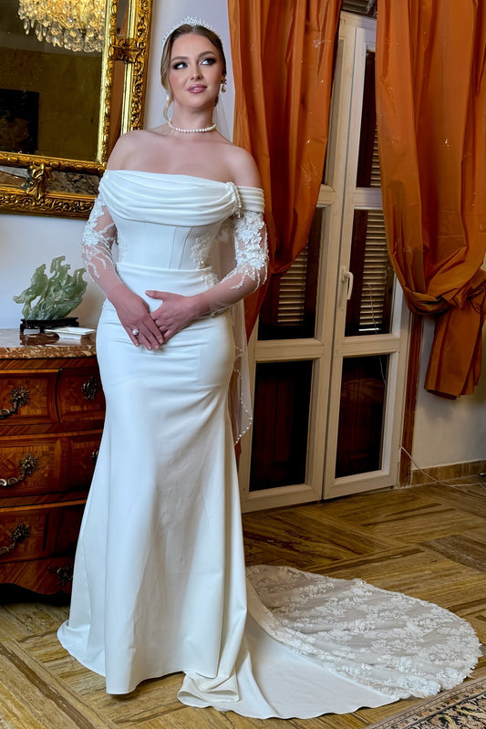 Off-The-Shoulder Corset Mermaid Wedding Gown