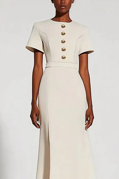 Short-Sleeve Button-Front Flared Ankle Dress