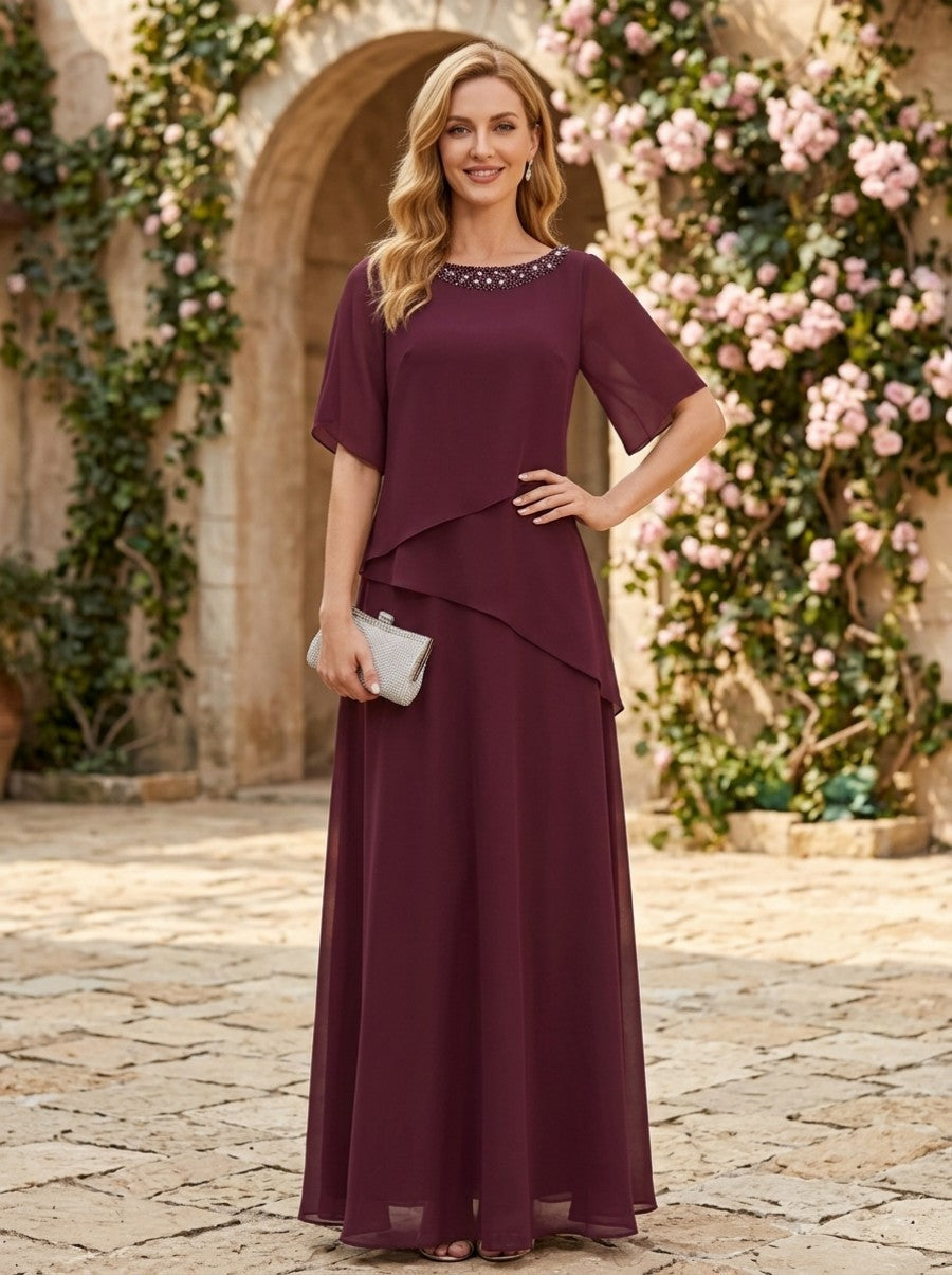 Asymmetric Tiered Chiffon Evening Gown