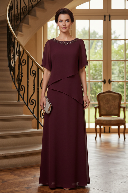 Asymmetric Tiered Chiffon Evening Gown