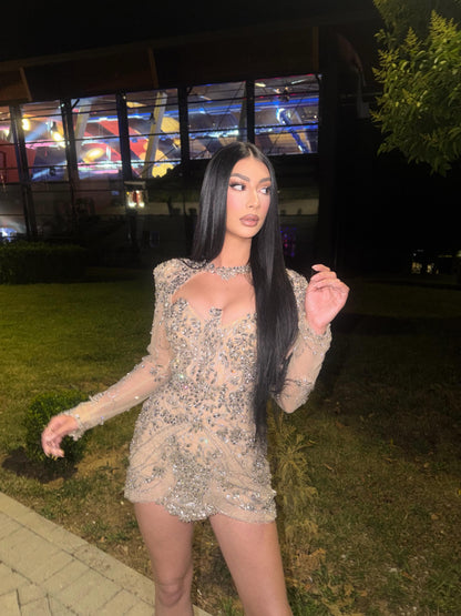 Rhinestone Embellished Cut-Out Mini Dress