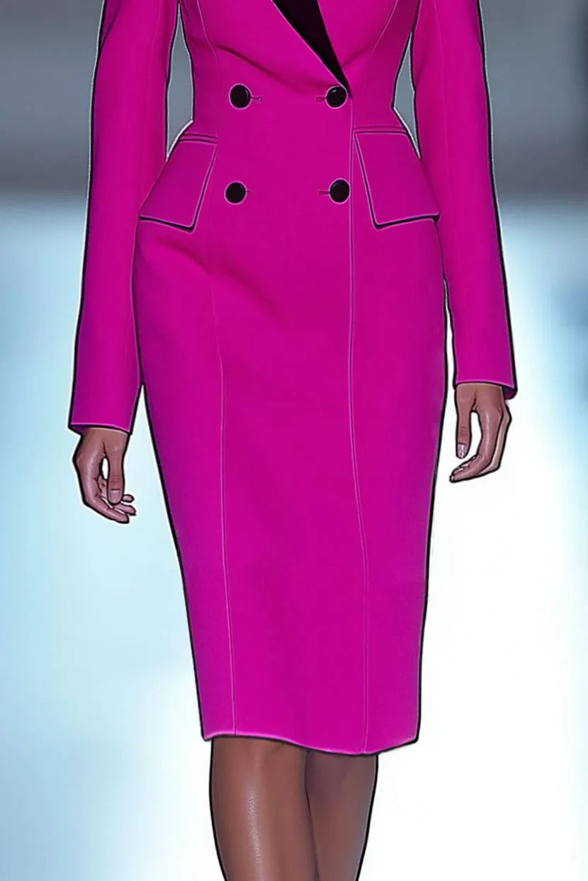Double-Breasted Blazer Dress with Contrast Lapel