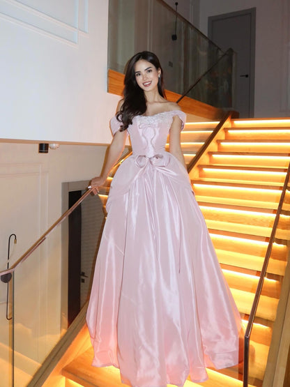 Off-the-Shoulder Satin Ball Gown Evening Dress