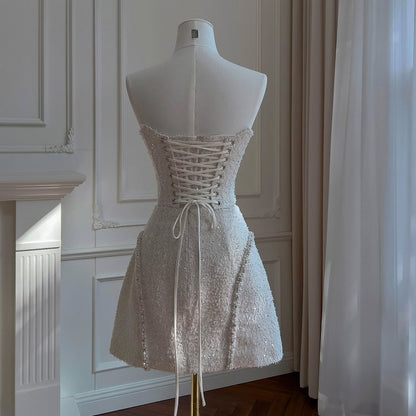 Strapless Pearl Embellished Corset Mini Dress