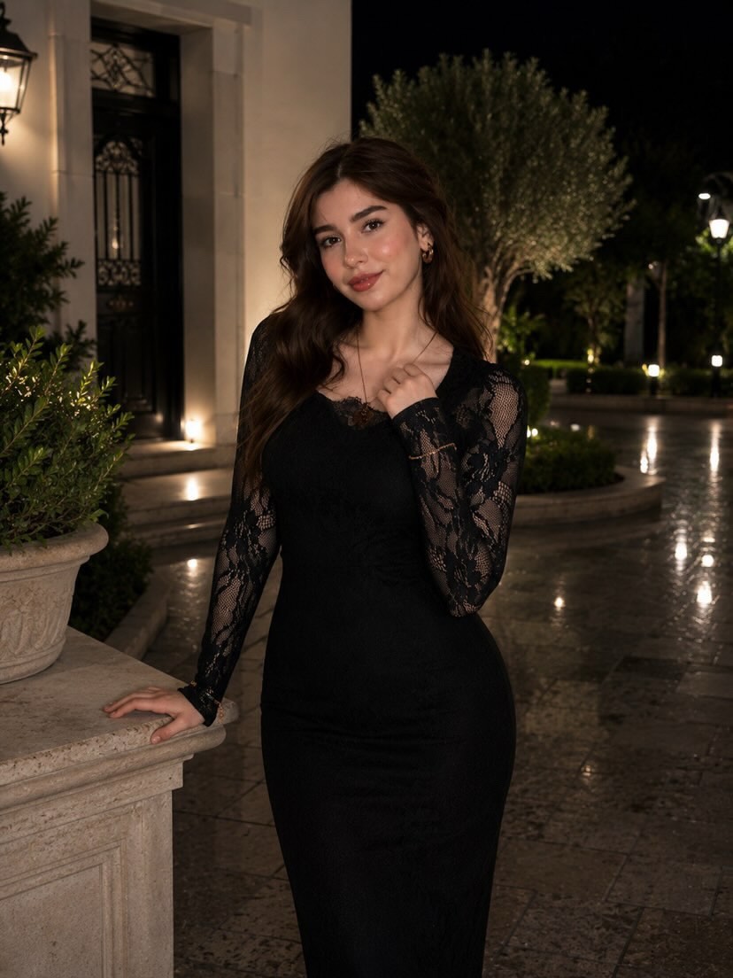 Square Neck Long Sleeve Lace Column Gown