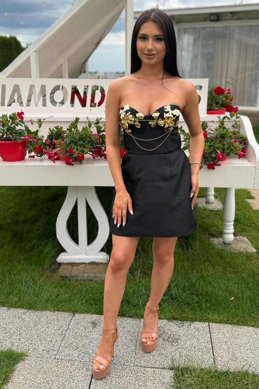 Strapless Corset Mini Dress with 3D Floral Accents