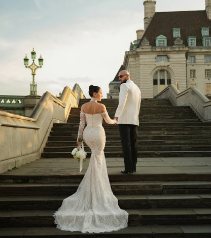 Off-the-Shoulder Long Sleeve Lace Mermaid Wedding Dress