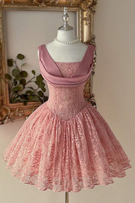 Lace A-Line Corset Homecoming Dress with Satin Drape