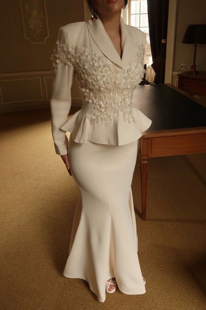 Embellished Peplum Jacket and Mermaid Skirt Set