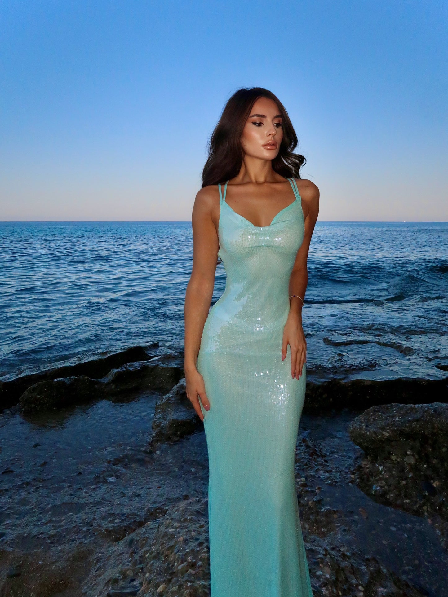 Sequin Mermaid Gown with Crisscross Open Back