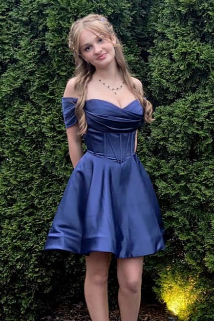 Off-the-Shoulder Corset Satin Mini Dress