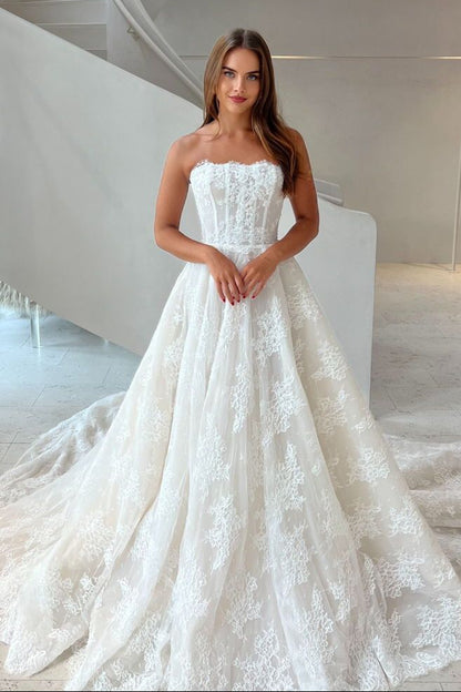 Strapless Lace A-Line Wedding Dress with Train