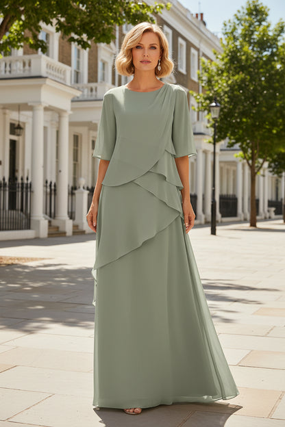 Tiered Maxi Dress with Elbow Sleeves