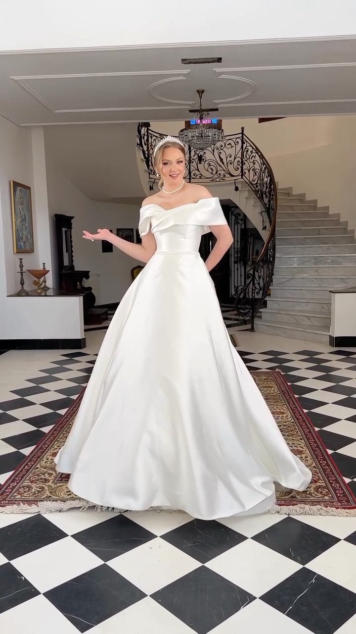 Off-the-Shoulder Satin A-Line Wedding Dress