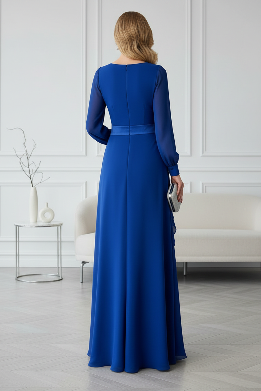Long Sleeve Bateau Neck Sheath Formal Dress