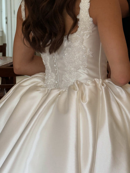 Beaded Bodice Satin Ball Gown Wedding Dress