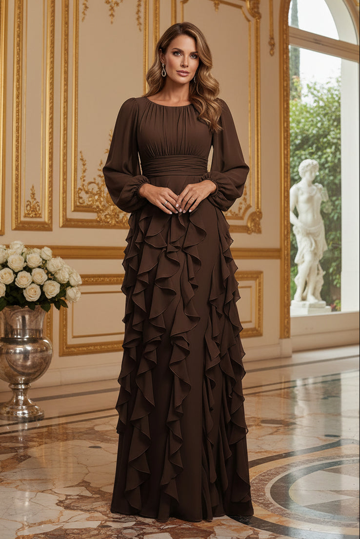 Long Sleeve Ruffle Tiered Maxi Dress with Banded Waist