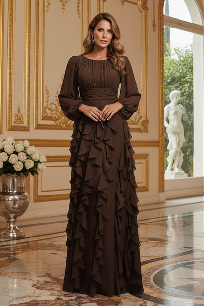 Long Sleeve Ruffle Tiered Maxi Dress with Banded Waist