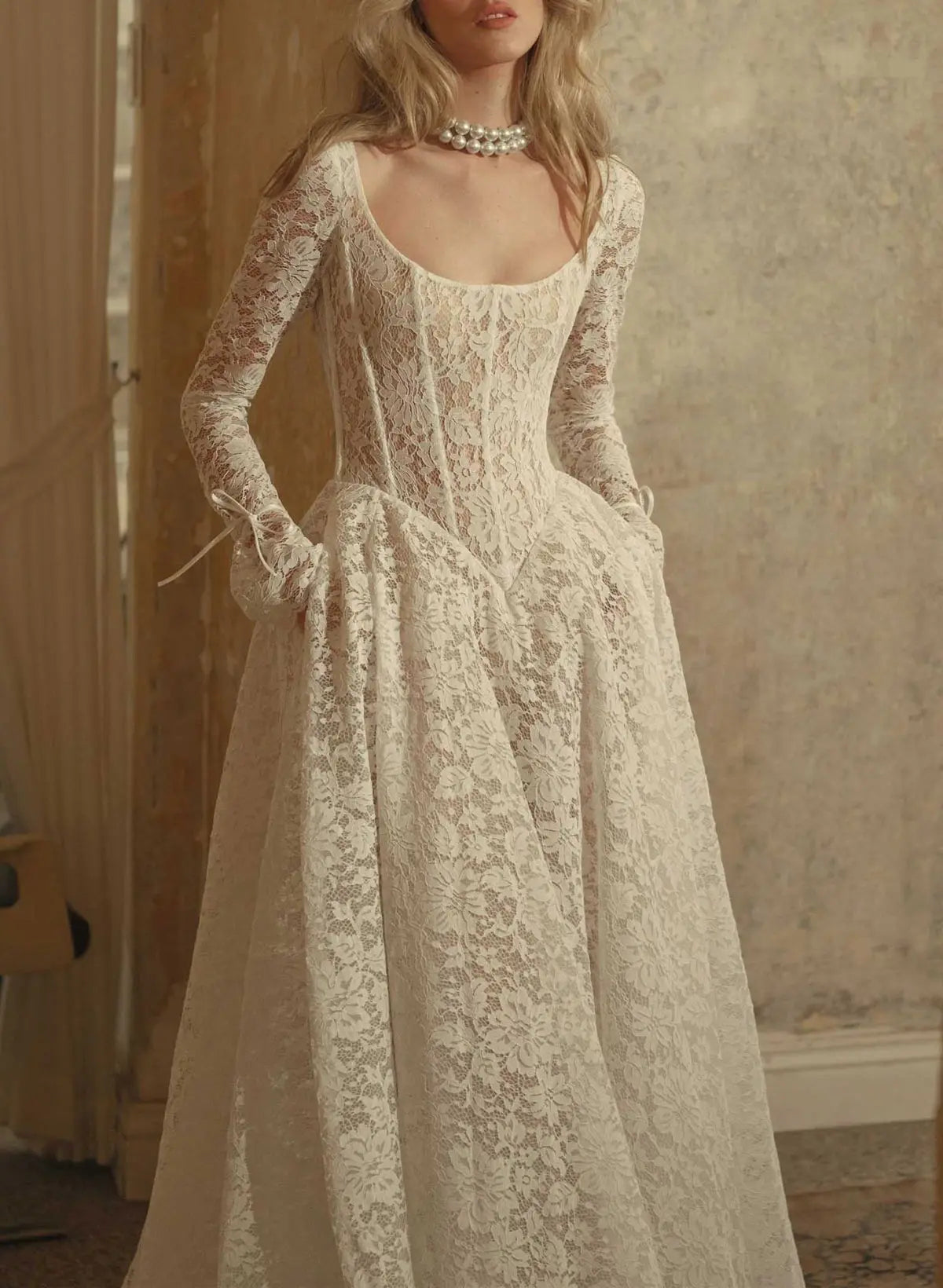 Long Sleeve Lace Corset A-Line Wedding Dress