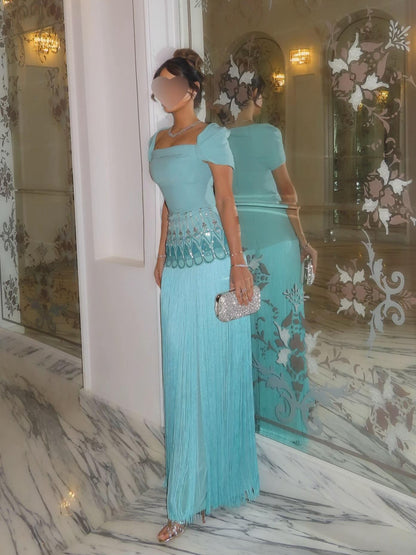 Fringe Maxi Dress with Beaded Waist Detail