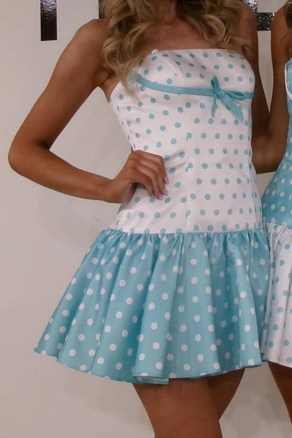 Strapless Polka Dot Mini Dress with Bow Detail