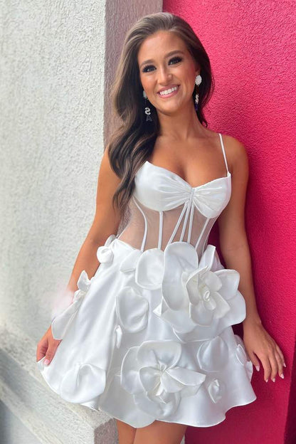 Sheer Corset 3D Floral A-Line Mini Dress