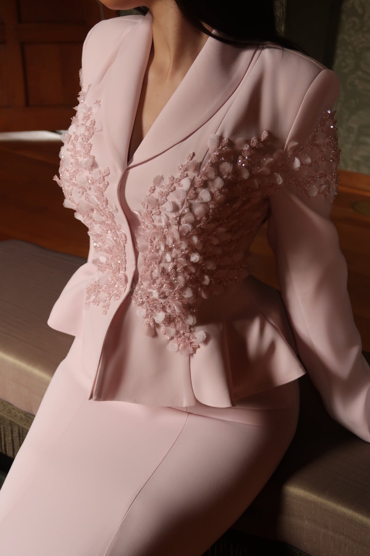 Embellished Peplum Jacket and Mermaid Skirt Set