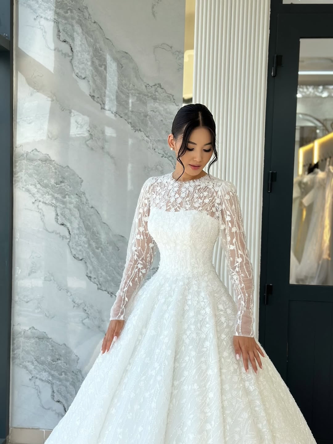 Illusion Long Sleeve Ball Gown Wedding Dress