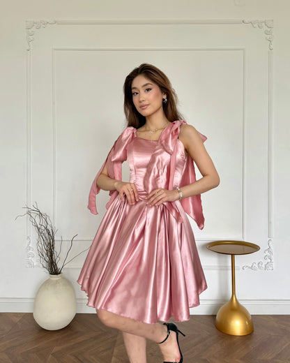 Satin Corset Mini Dress with Shoulder Bows
