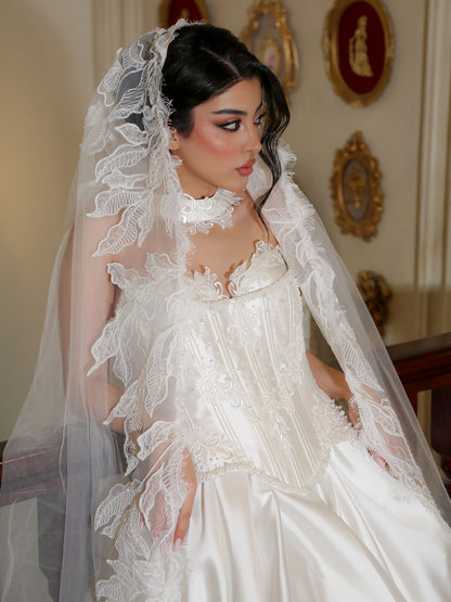 Corset Ball Gown Wedding Dress with Lace Veil