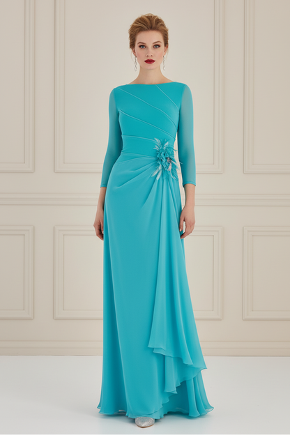 Bateau Neck 3/4 Sleeve Chiffon Evening Gown