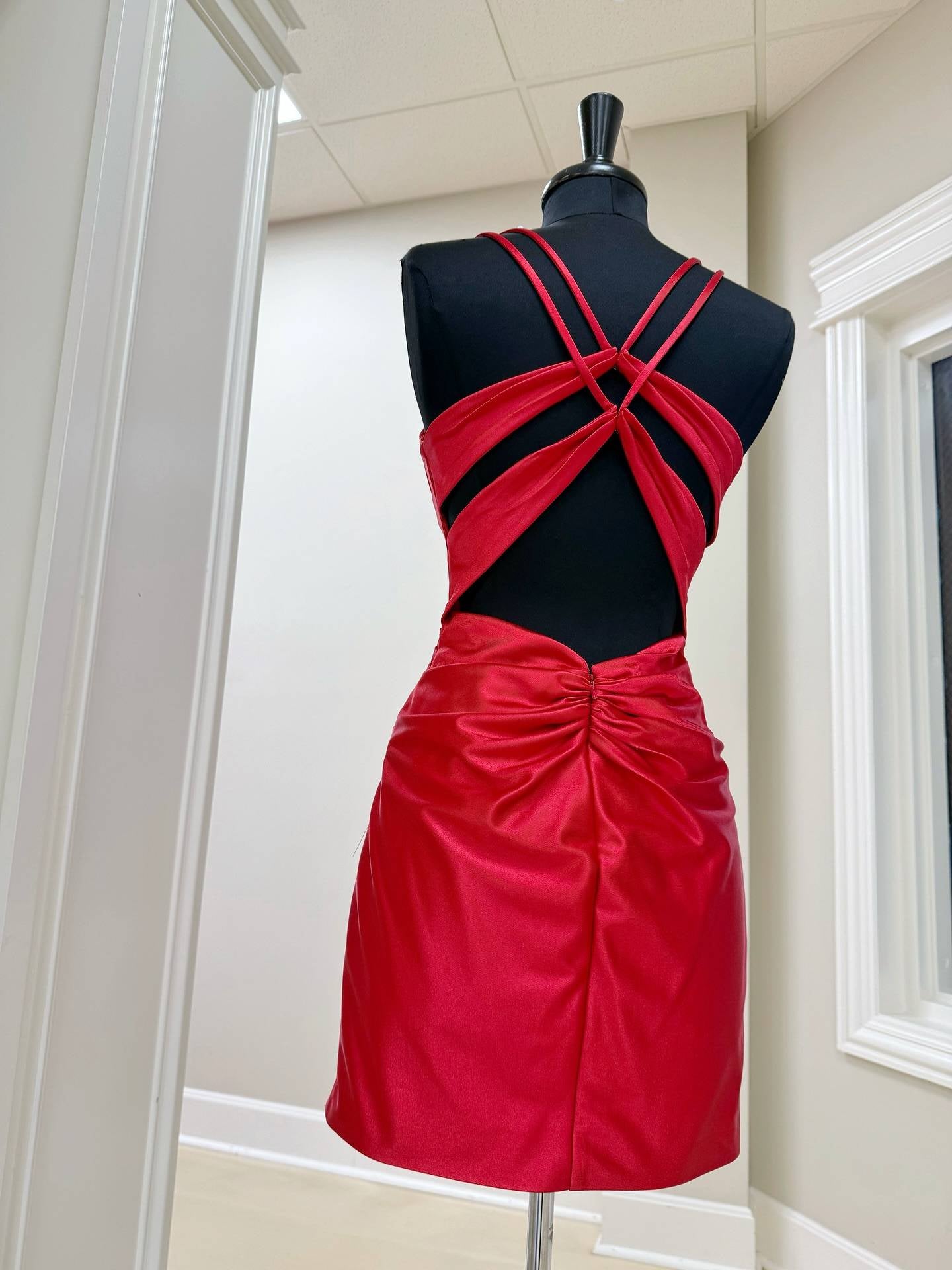 Corset Satin Mini Dress with Crisscross Back