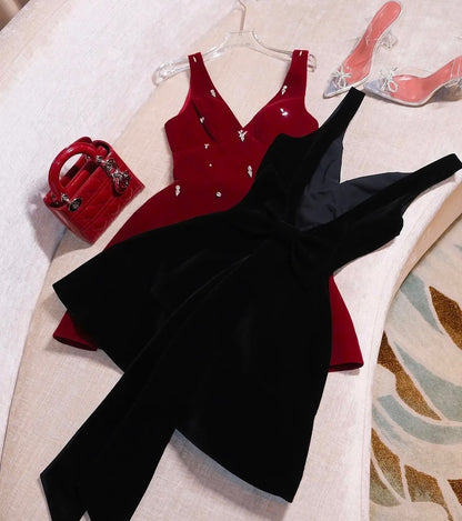 Velvet A-Line Mini Dress with Crystal Accents and Bow