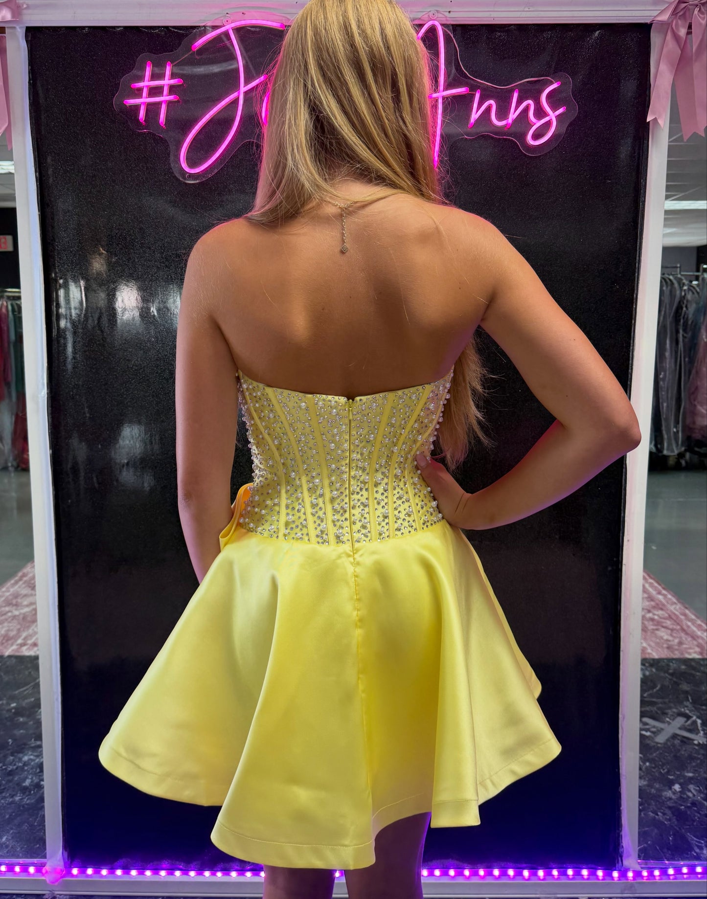 Strapless Beaded Corset Homecoming Dress with Bow