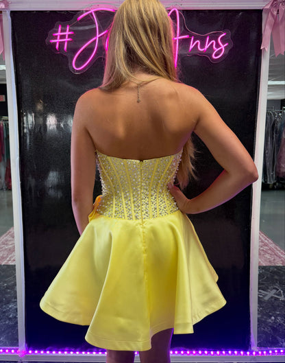 Strapless Beaded Corset Homecoming Dress with Bow