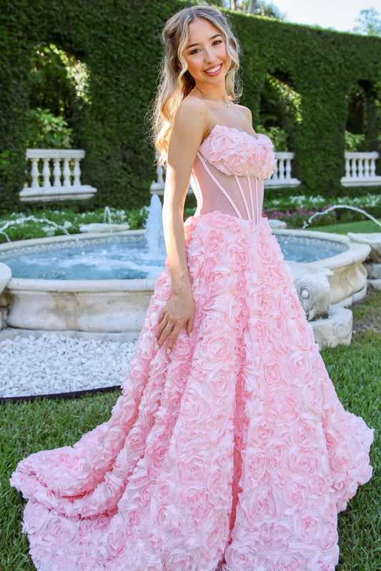 Strapless 3D Floral Corset Ball Gown
