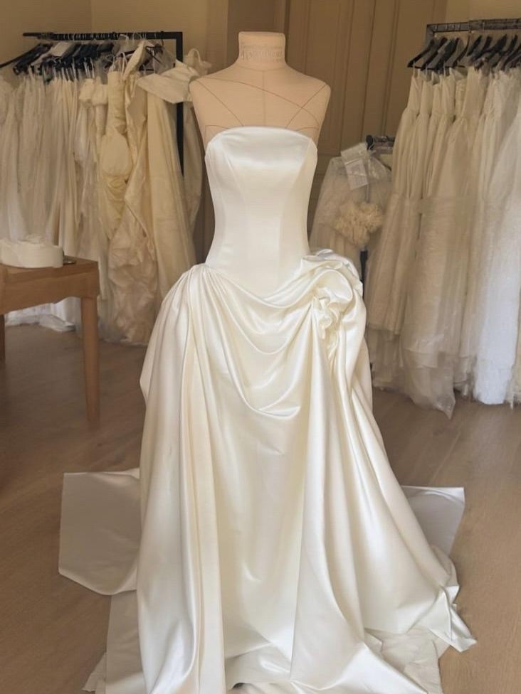 Strapless Satin Ball Gown Wedding Dress with Side Draping