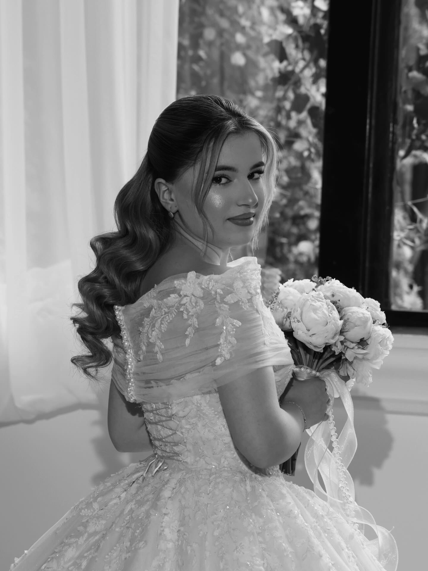 Off-the-Shoulder Illusion Lace Ball Gown Wedding Dress