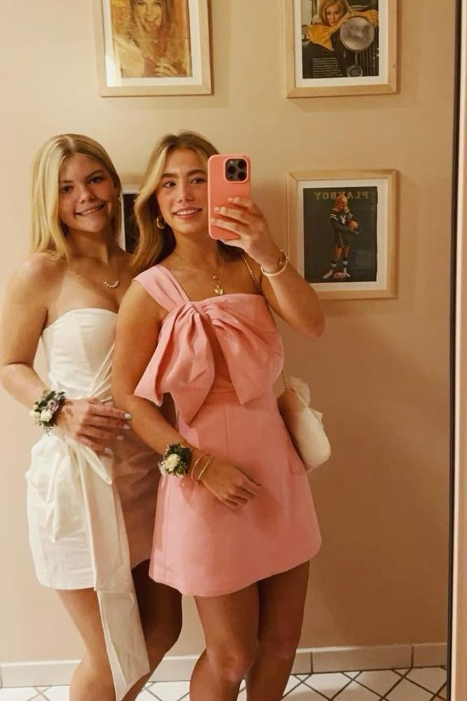 One-Shoulder Draped Bow Mini Dress