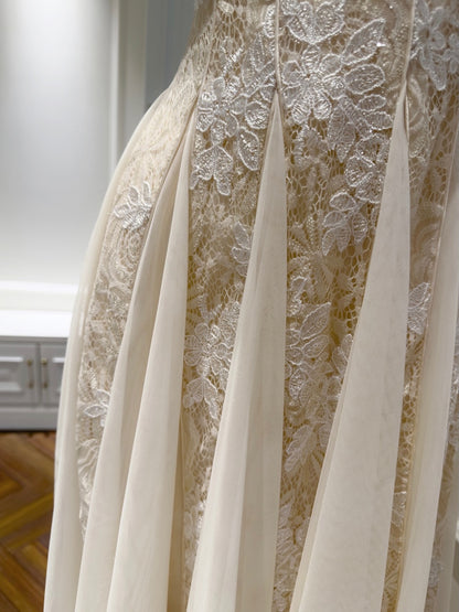 Square Neck Lace Corset A-Line Maxi Dress