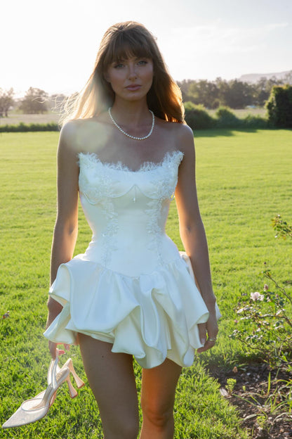 Strapless Corset Satin Mini Wedding Dress