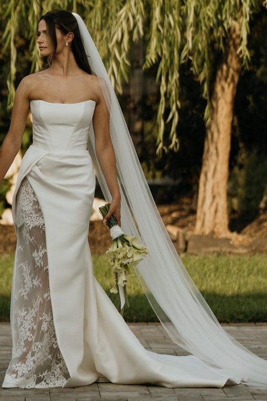 Strapless Mermaid Wedding Gown with Cathedral Veil