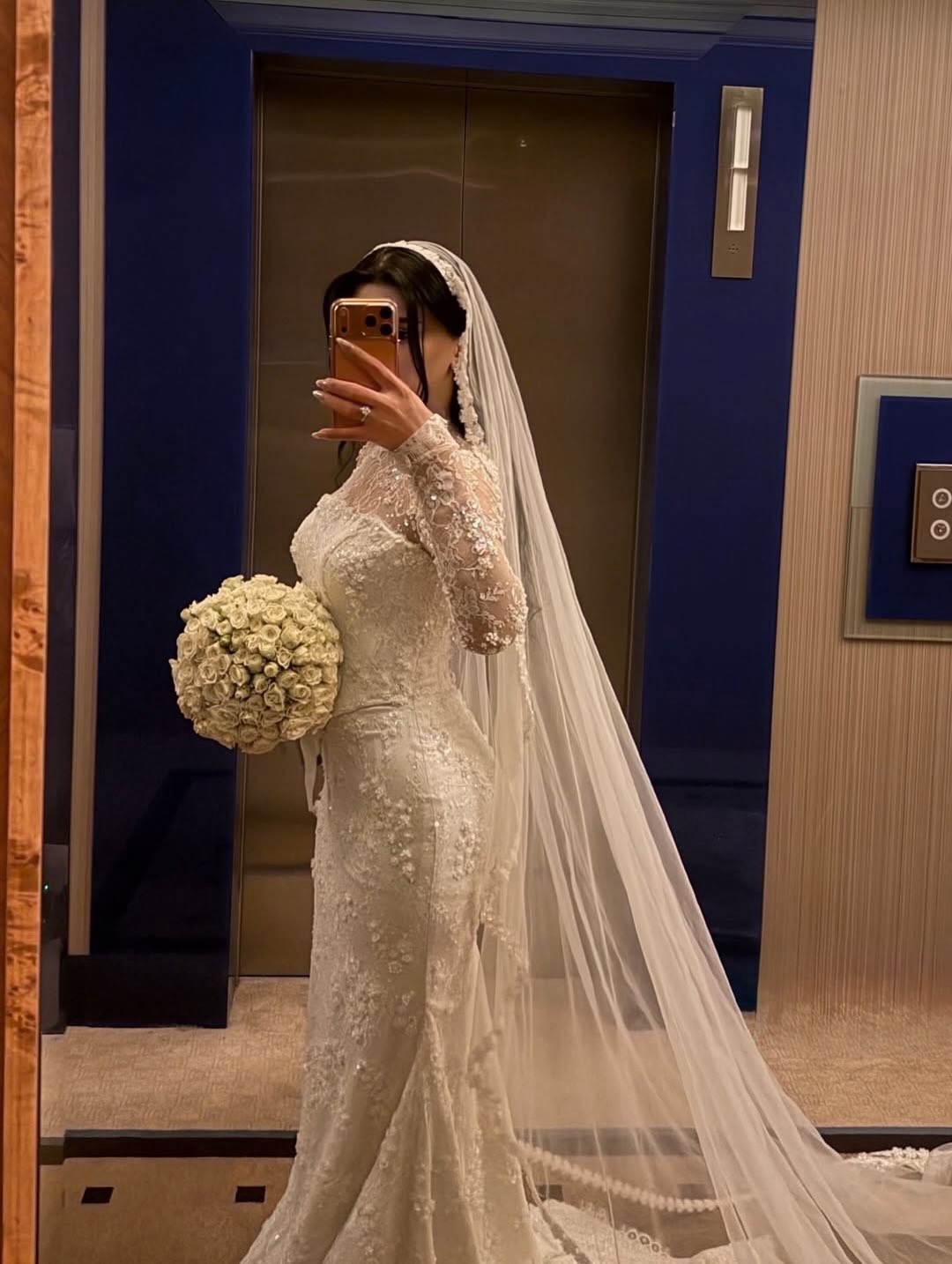 High Neck Lace Mermaid Wedding Dress with Long Sleeves