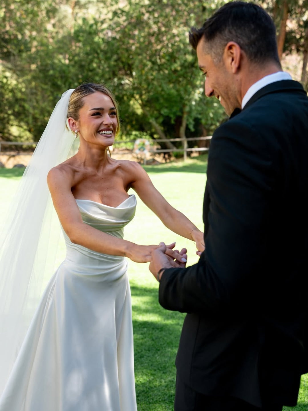 Strapless Ruched Bodice Satin A-Line Bridal Gown