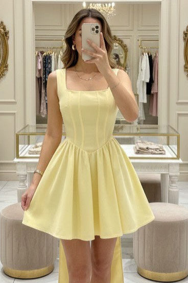 Square Neck Corset Mini Dress with Statement Bow